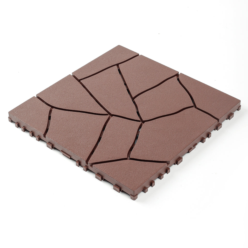 AEELLEEA Stone Look 12 Inch Interlocking Patio Deck Tiles, 44 Pcs Brown PP Outdoor Floor Tiles for Poolside Balcony Backyard