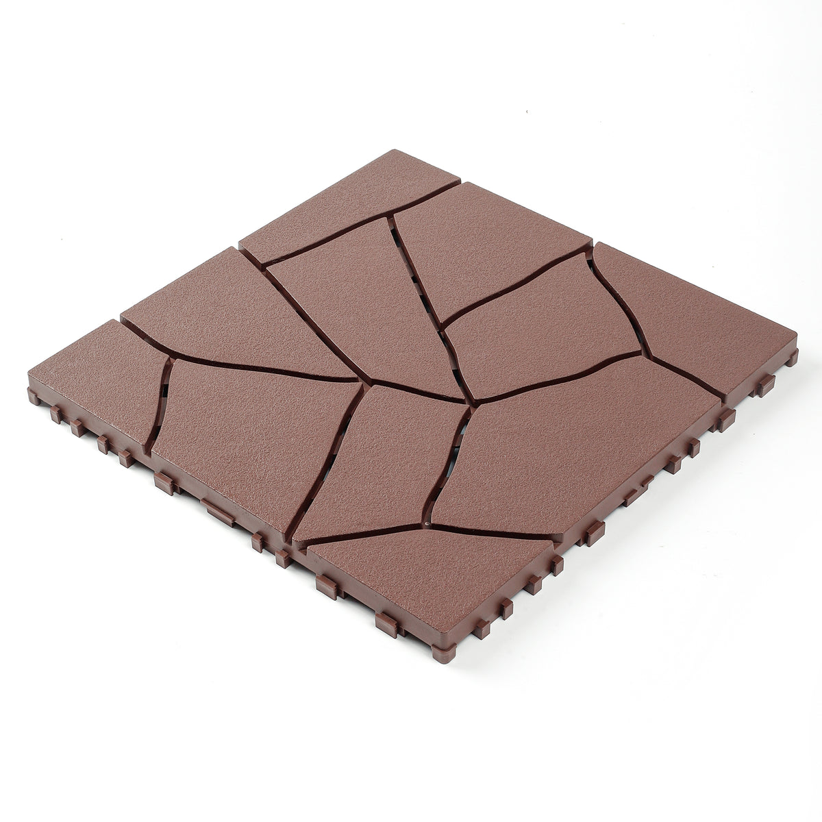 AEELLEEA Stone Look 12 Inch Interlocking Patio Deck Tiles, 44 Pcs Brown PP Outdoor Floor Tiles for Poolside Balcony Backyard