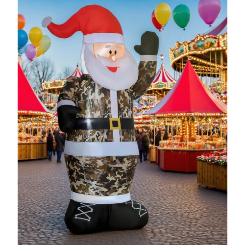 AEELLEEA 8' Inflatable Santa Christmas Decoration with Built-In LED Lights, Camouflage Outdoor Yard Holiday Decor