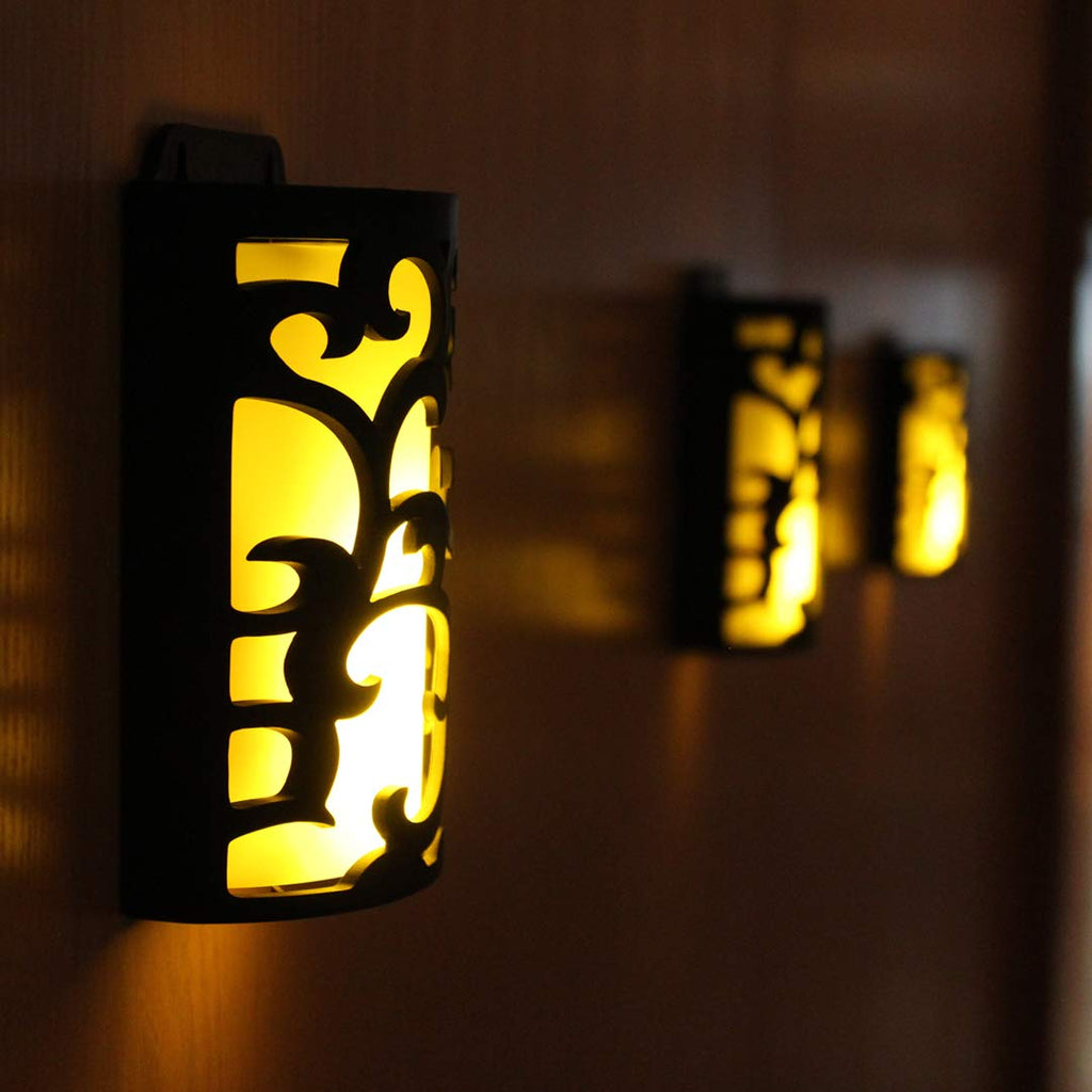 5 Inch 2 Pack Flameless Candle Wall Sconces with Timer, Decorative Lantern Flickering Flame Wall Light, Indoor & Outdoor for Hallway, Bathroom