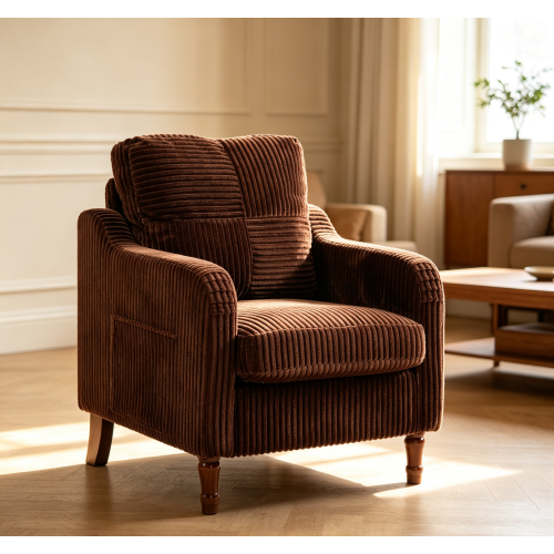 AEELLEEA Mid Century Corduroy Accent Chair, Armchair with Solid Wood Legs & Side Pocket