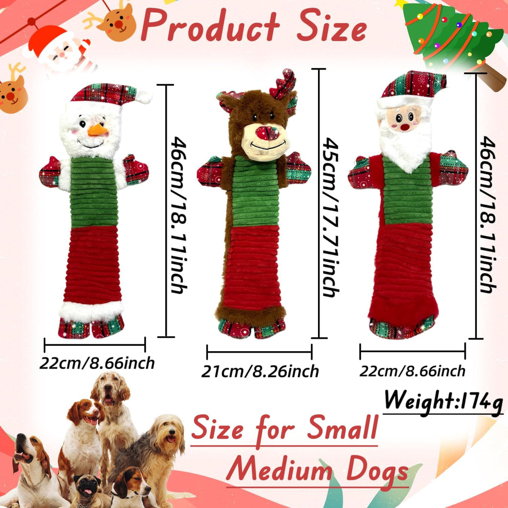 3PCS Christmas Dog Squeaky Toys with Crinkle, Xmas Interactive Plush Toys to Boredom, Dog Enrichment Chew Toys to Keep Them Busy, for Small Medium Large Size Santa Claus/Snowman/Deer