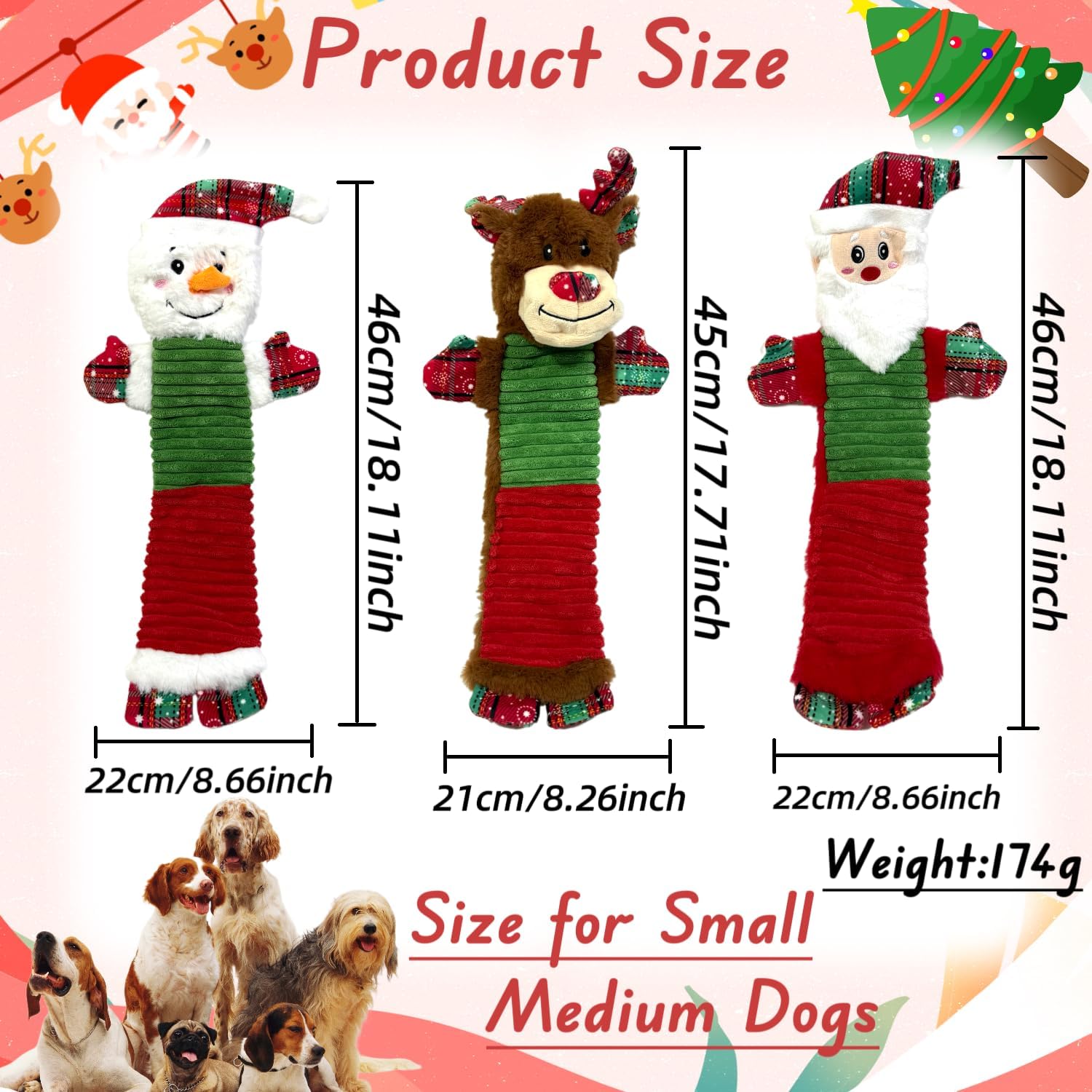 3PCS Christmas Dog Squeaky Toys with Crinkle, Xmas Interactive Plush Toys to Boredom, Dog Enrichment Chew Toys to Keep Them Busy, for Small Medium Large Size Santa Claus/Snowman/Deer