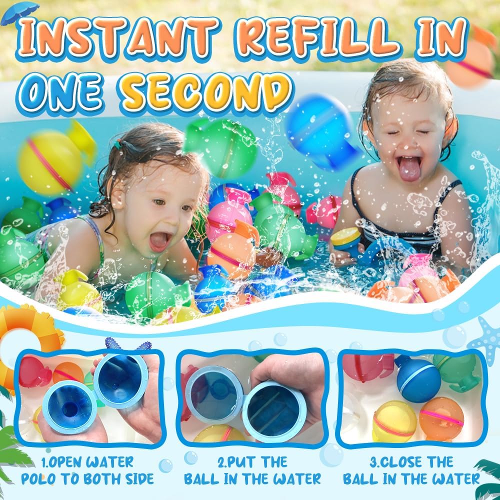 12 Pack Reusable Water Balloons, Quick Fill Silicone Water Bombs, Safe Eco‑Friendly Summer Water Toy for Kids, for Pool Beach Backyard Outdoor Water Fight Games