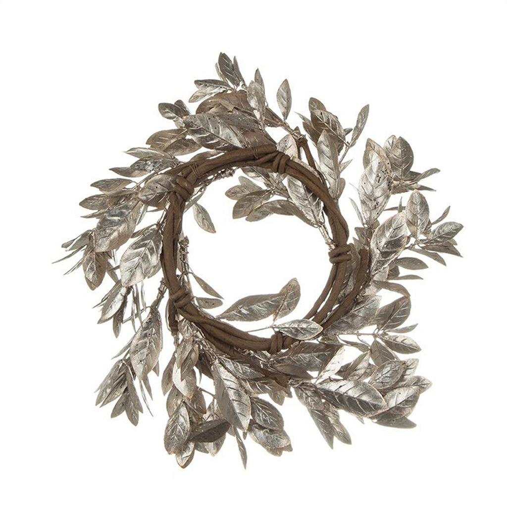 AEELLEEA 10 Inch Silver Shimmer Candle Ring Wreath, Christmas Winter Table Door Decor, Set of 6