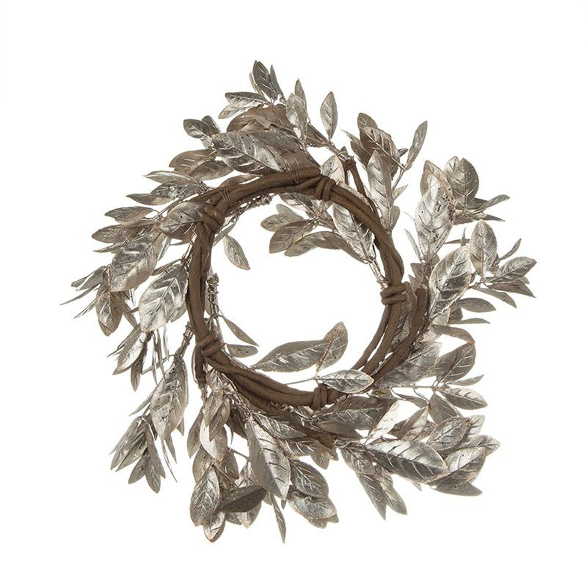 AEELLEEA 10 Inch Silver Shimmer Candle Ring Wreath, Christmas Winter Table Door Decor, Set of 6