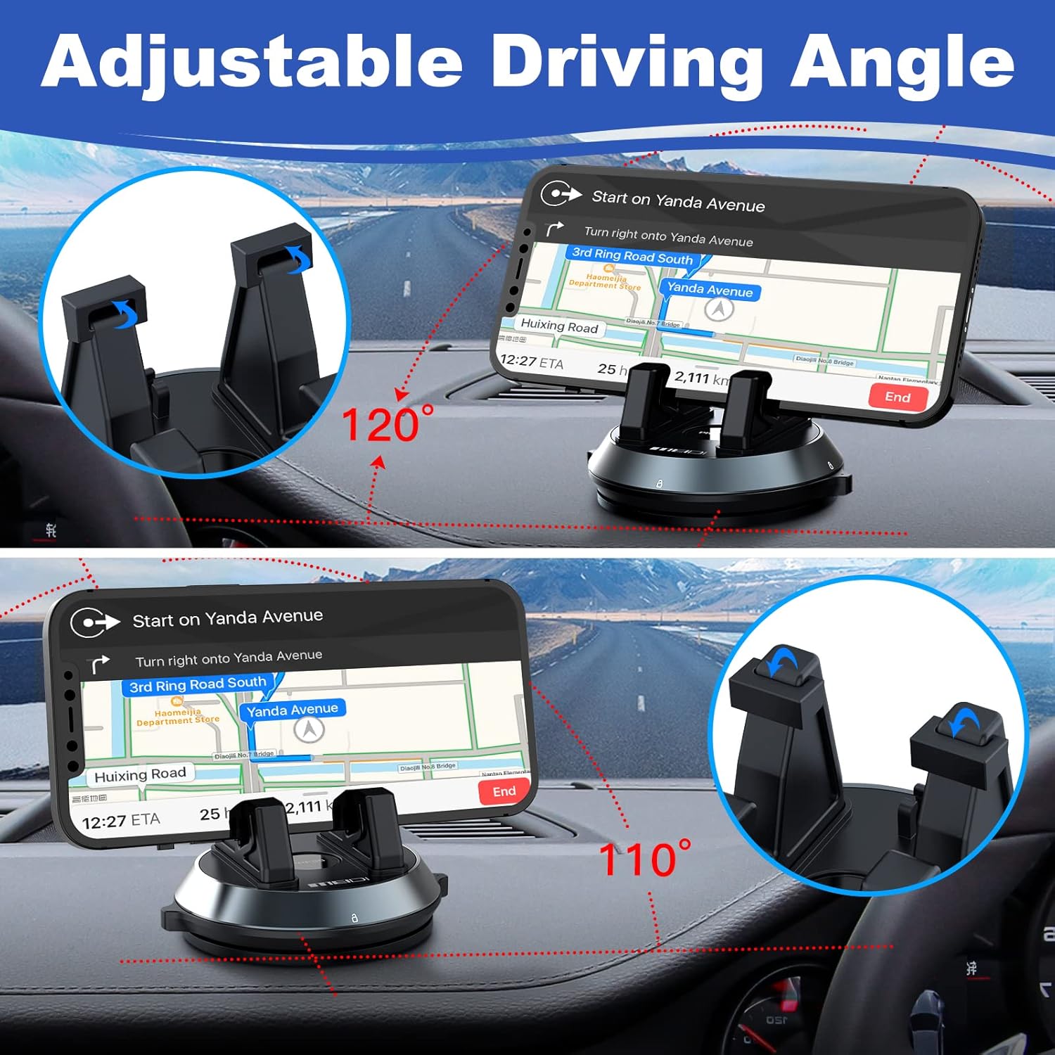 360° Rotating Car Phone Holder For Dashboard, Washable & Reusable Silicone Mount, Anti-Slip Cell Phone Stand For Car & Desk, Universal Compatible With IPhone Samsung Android Phones
