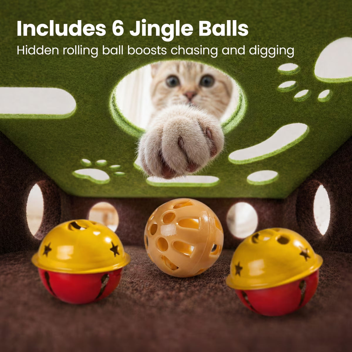 Interactive Cat Ball Track Toy with Felt Cover – Green/Brown, 11.81"