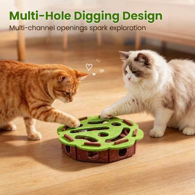 Interactive Cat Ball Track Toy with Felt Cover – Green/Brown, 11.81"