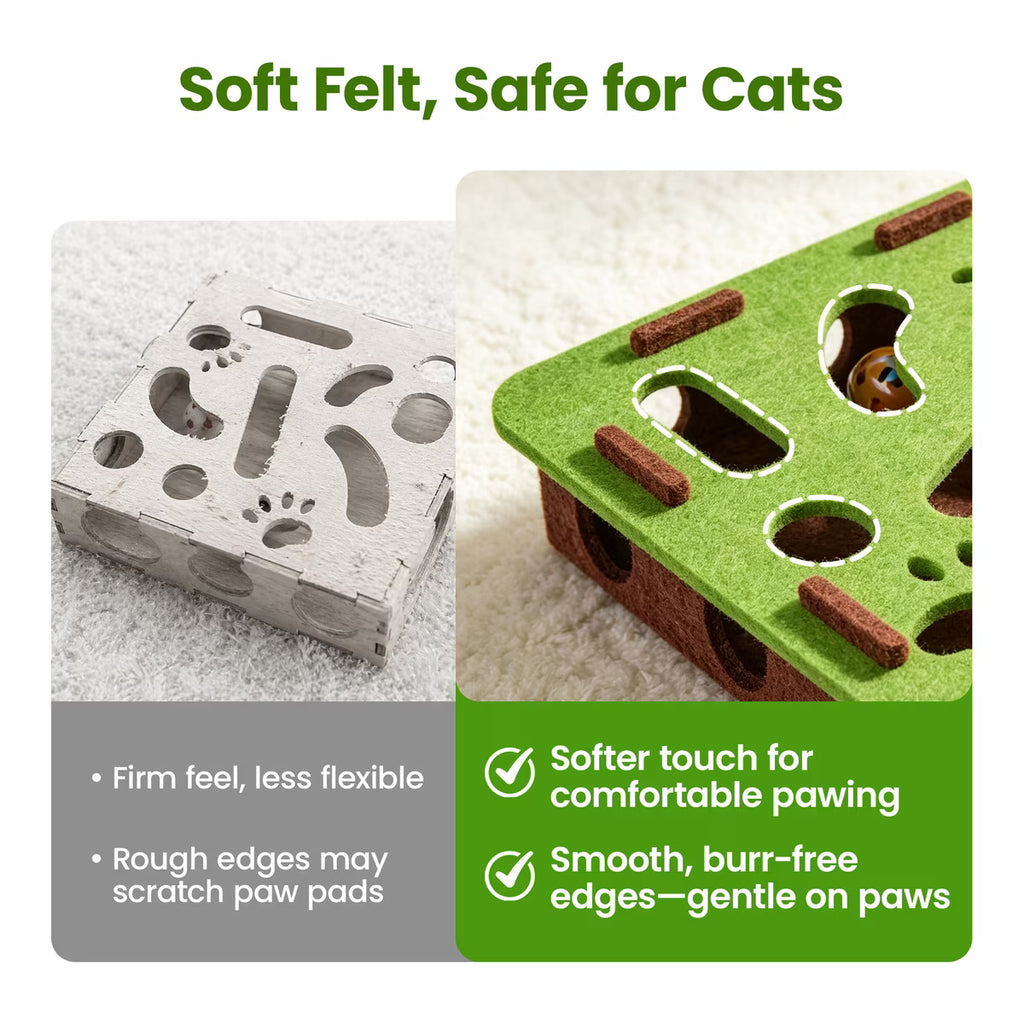 Interactive Cat Ball Track Toy with Felt Cover – Green/Brown, 11.81"