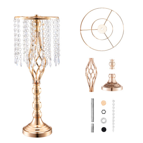 Set of 10 Gold Crystal Wedding Flower Stands, 21.65 Inch Tall Metal Floral Centerpieces for Party Reception Decor