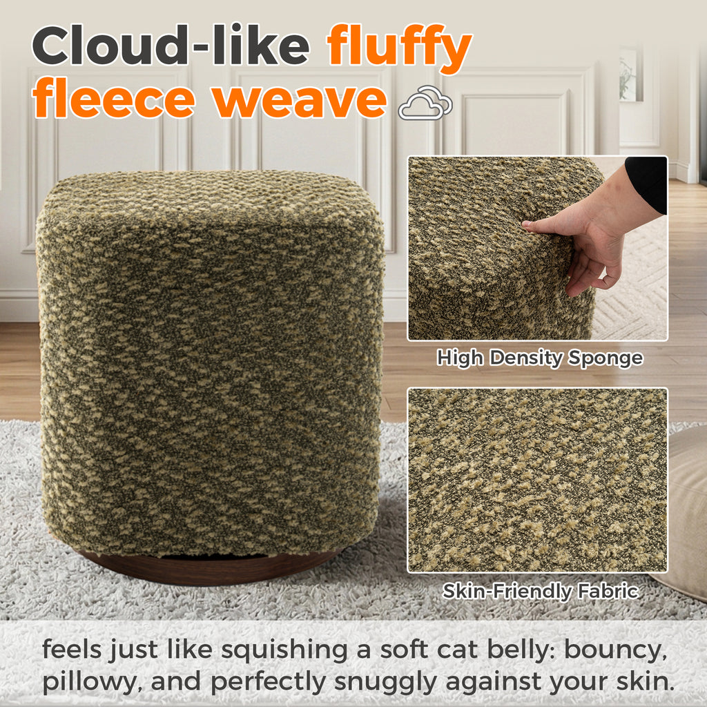 AEELLEEA 16.53" Swivel Ottoman Stool, Green Boucle Textured Round Cube Footrest, 300 Lbs Capacity for Living Room Entryway
