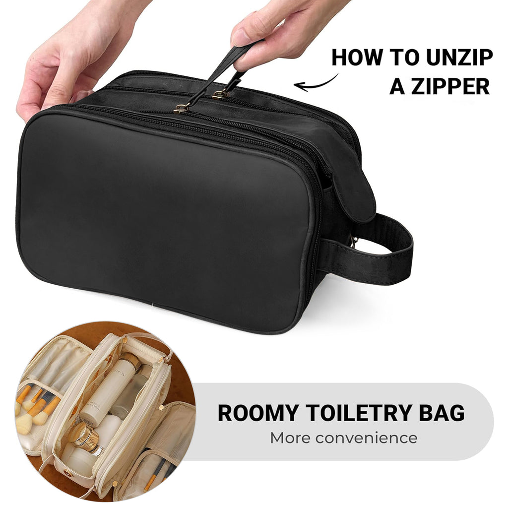 Travel Makeup Bag, Large Capacity PU Cosmetic Organizer, Water Resistant Toiletry Bag with Divided Compartments for Women, Portable Handbag for Travel & Daily Use