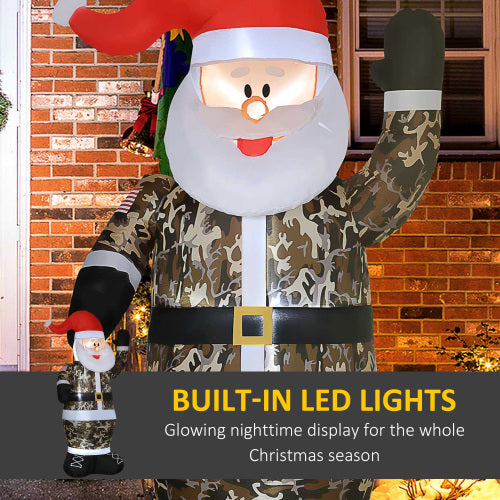 AEELLEEA 8' Inflatable Santa Christmas Decoration with Built-In LED Lights, Camouflage Outdoor Yard Holiday Decor