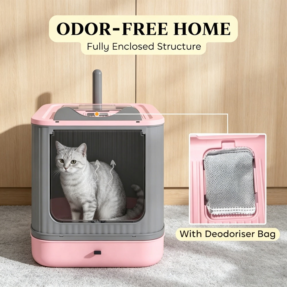 Fully Enclosed Cat Litter Box with Drawer, Hooded Kitty Litter Box with Deodorizing Bag & Scoop, Easy Clean for Small Medium Cats