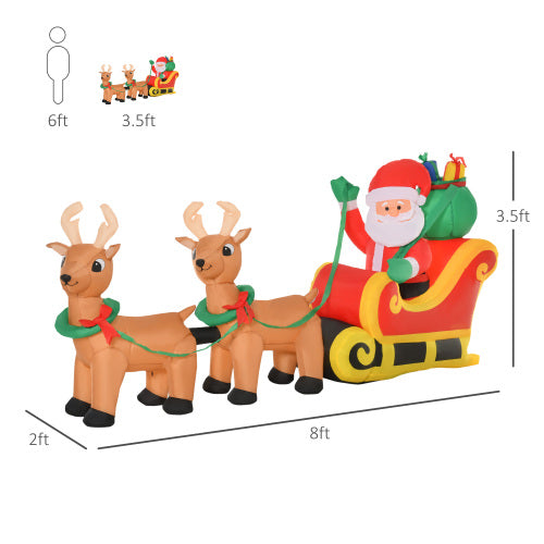 AEELLEEA 8FT Inflatable Santa Sleigh with 2 Reindeer, Pre-Lit LED Christmas Outdoor Yard Decoration