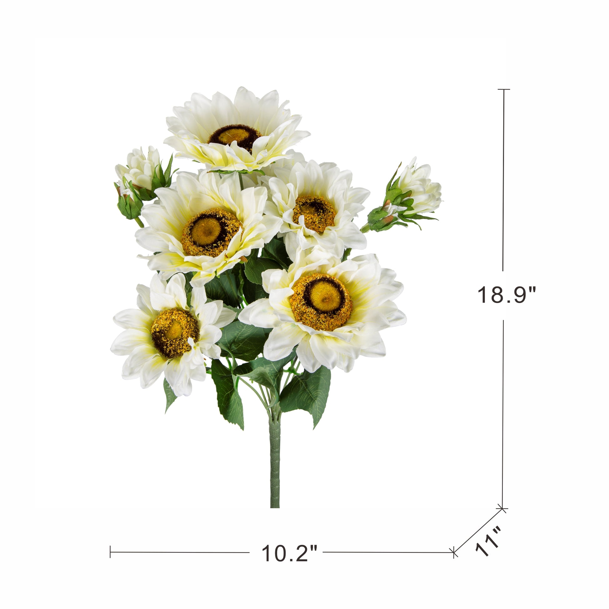 10.2 x 11 x 18.9"H Artificial Cream Sunflower BushX9, 4 Pack