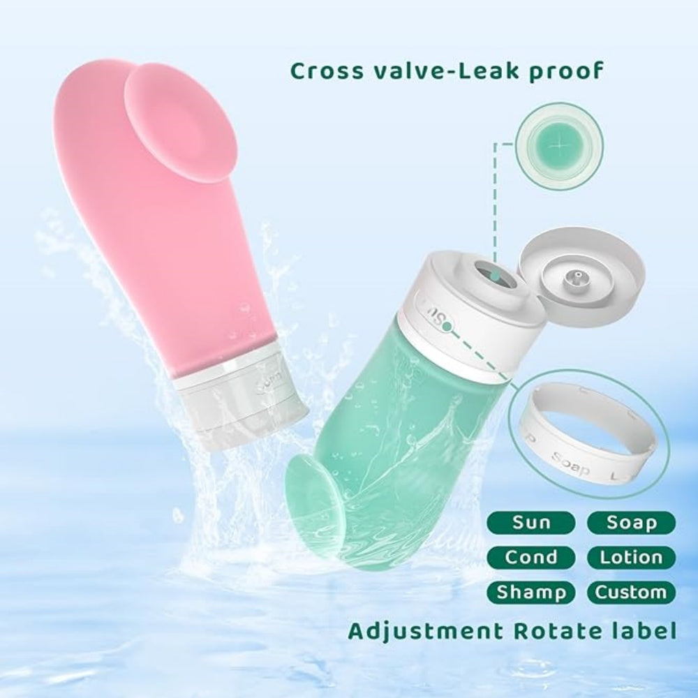 Silicone Travel Bottles Set, Refillable Leak Proof Toiletry Containers with Clear Cosmetic Bag for Shampoo Lotion Skincare