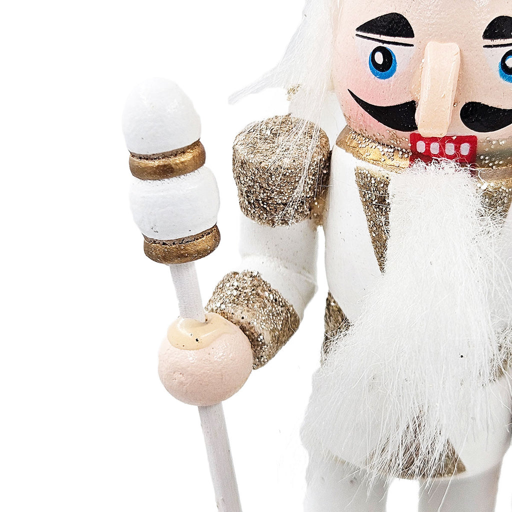 AEELLEEA 5 Inch White Gold Wooden Nutcracker Ornaments, Christmas Tree Hanging Soldier Decor, Set of 4