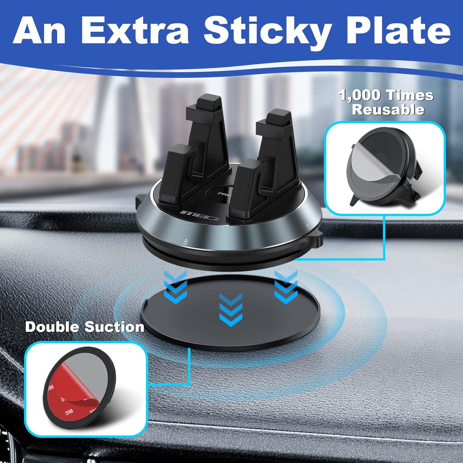 360° Rotating Car Phone Holder For Dashboard, Washable & Reusable Silicone Mount, Anti-Slip Cell Phone Stand For Car & Desk, Universal Compatible With IPhone Samsung Android Phones