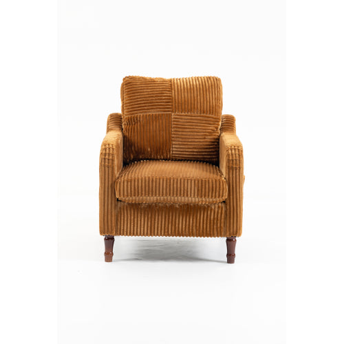 AEELLEEA Mid Century Corduroy Accent Chair, Armchair with Solid Wood Legs & Side Pocket