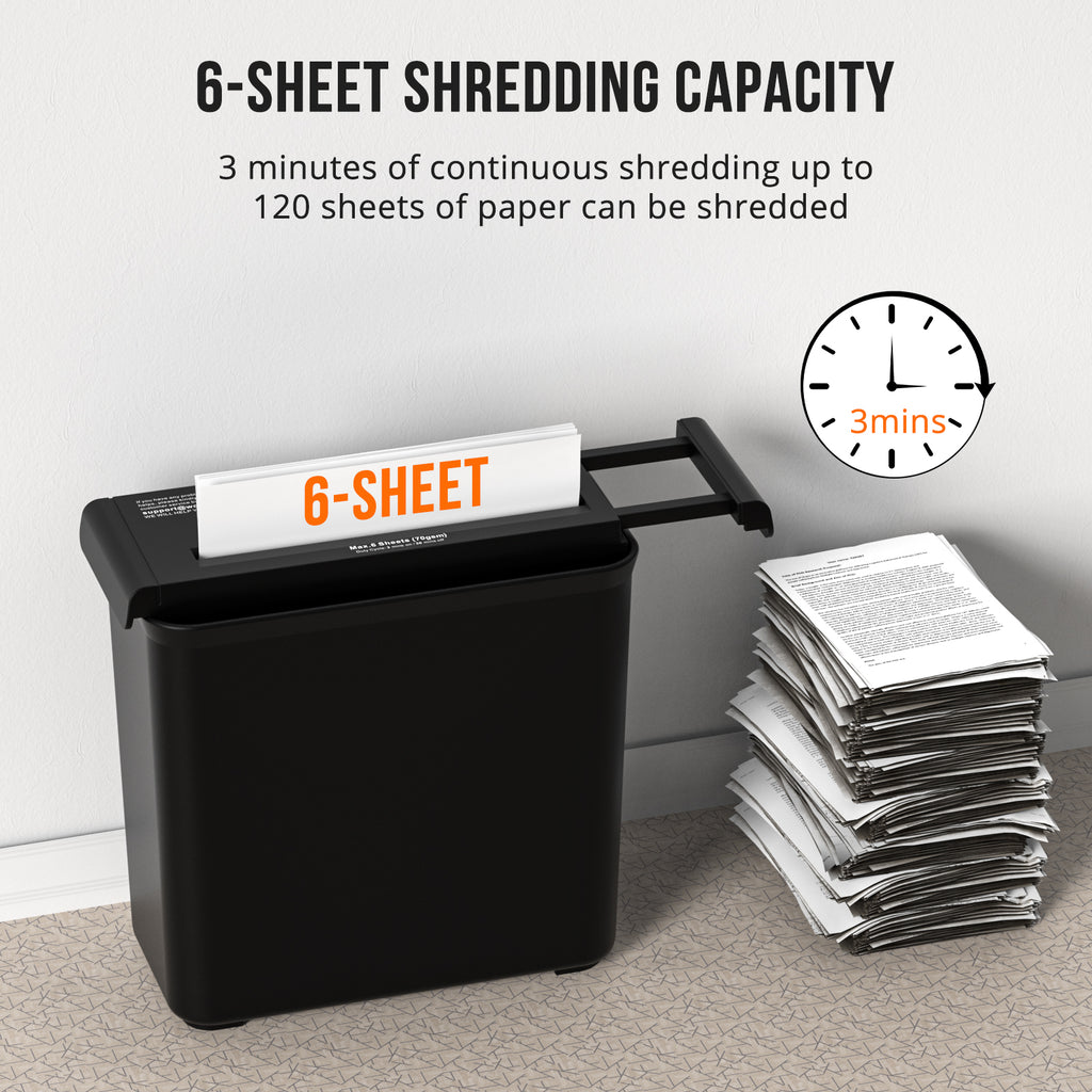 Compact Strip-Cut Paper Shredder for Home Use, 6-Page Capacity, No-Basket Portable Design, Overheat Protection