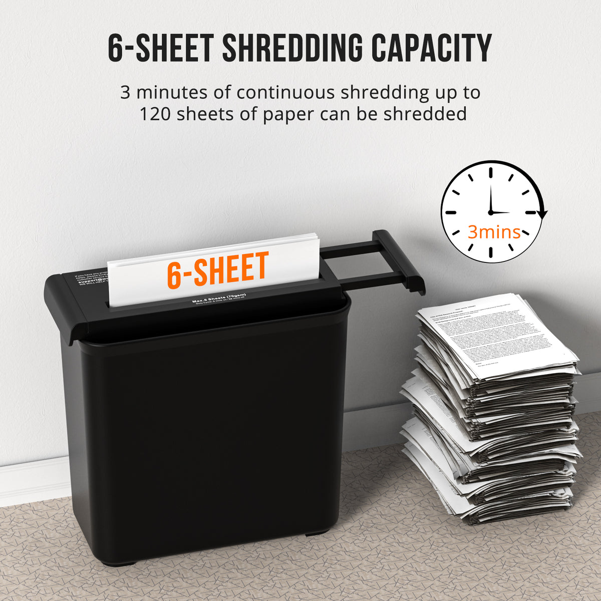 Compact Strip-Cut Paper Shredder for Home Use, 6-Page Capacity, No-Basket Portable Design, Overheat Protection