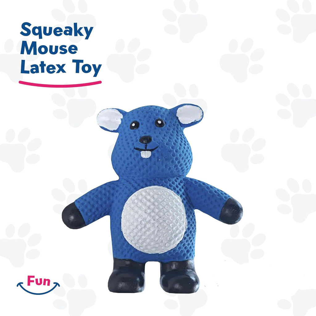 My Pet & Me - Squeaky Dog Toys for Light to Moderate Chewers - Fun Latex Toys for Puppies, Teething, and Gentle Play - Interactive Fetch and Chew Toy with Squeaker (Blue Mouse, 4.3 Inch)