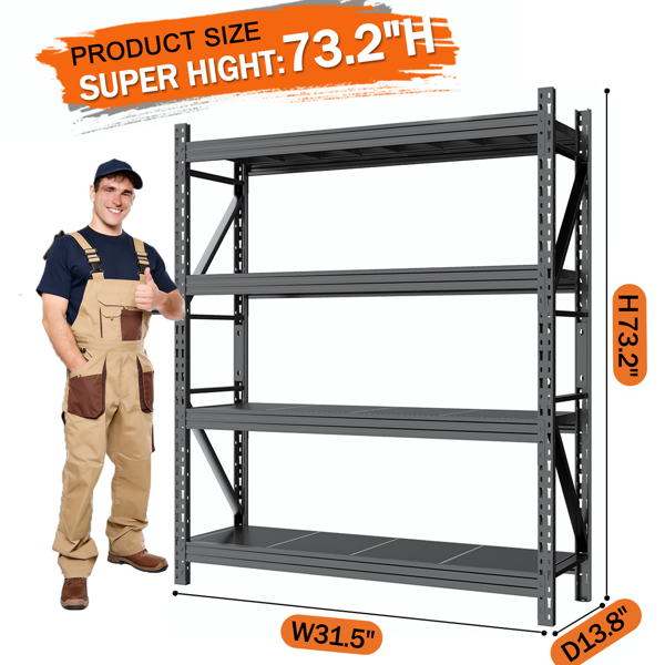 AEELLEEA Heavy Duty 4-Tier Metal Storage Shelving Unit, 31.5"W x13.8"D x73.2"H, 6000LBS Total Load Adjustable Garage Utility Rack