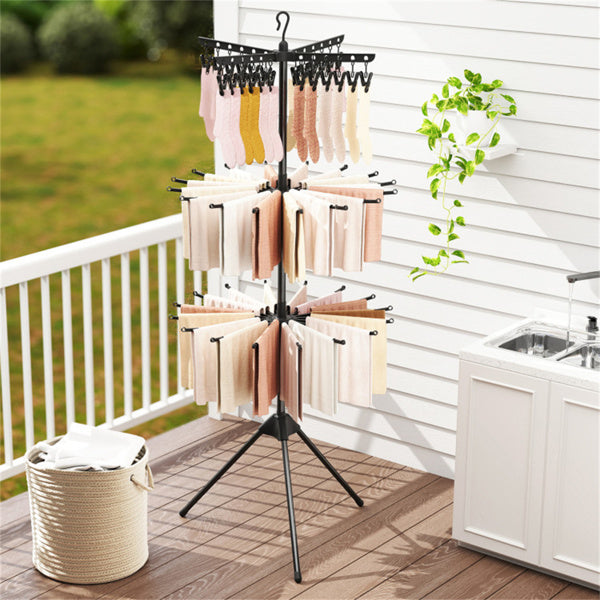 3‑Tier Foldable Tripod Clothes Drying Rack, Space‑Saving Laundry Dryer with 24 Clips & 32 Drying Rods, 70 Inch