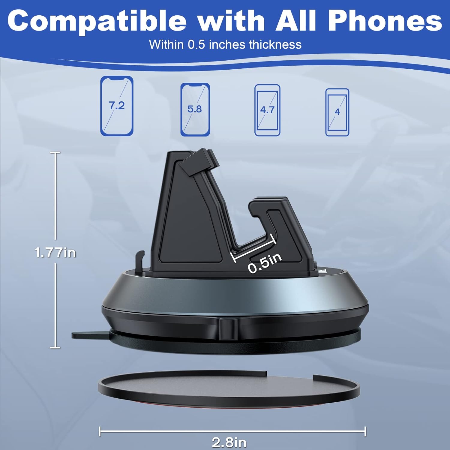 360° Rotating Car Phone Holder For Dashboard, Washable & Reusable Silicone Mount, Anti-Slip Cell Phone Stand For Car & Desk, Universal Compatible With IPhone Samsung Android Phones