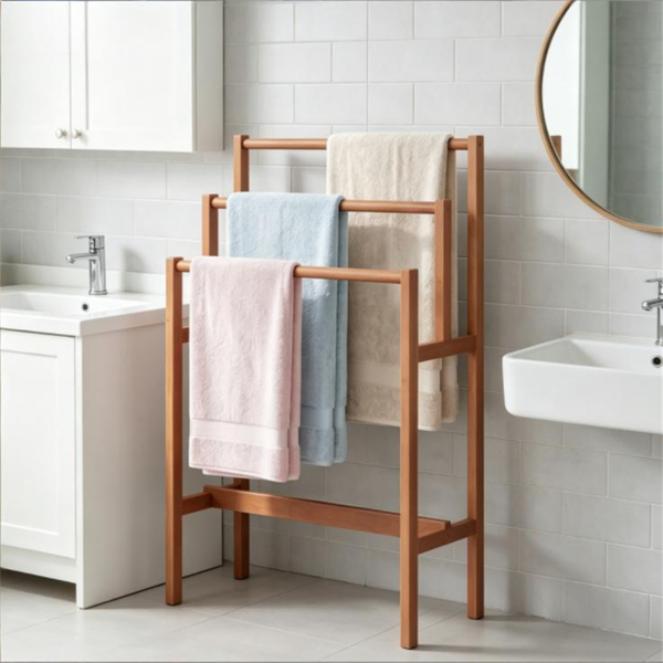 AEELLEEA 3-Tier Wooden Towel Rack, Freestanding Solid Hardwood Towel Holder for Bathroom, Bedroom and Blankets