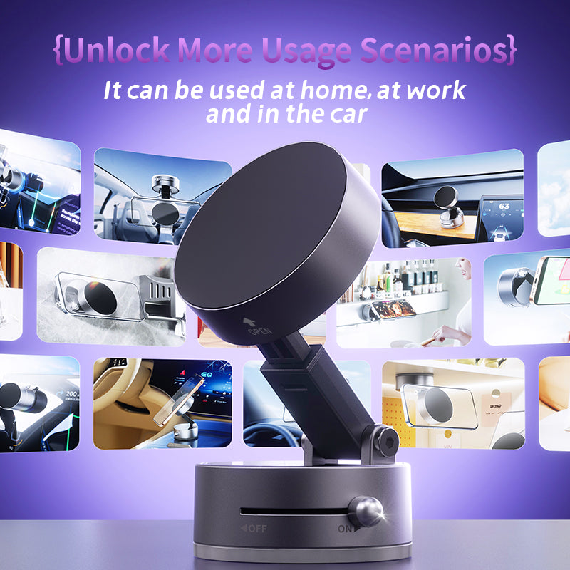 Vacuum Suction, Foldable Magnetic Phone Holder, Suction Pro, Dash Mount, 360 Rotation, Phone Stand for Car Truck, Desk, Gym, Universal Compatibility