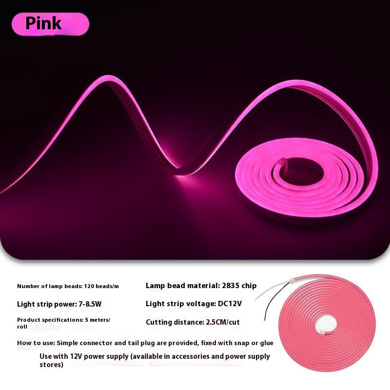 Pink Flexible LED Neon Strip Light, 5M DC12V 2835 LED Rope Light, 120 LEDs/m Cuttable DIY Decor Light for Bedroom, Wall, Party