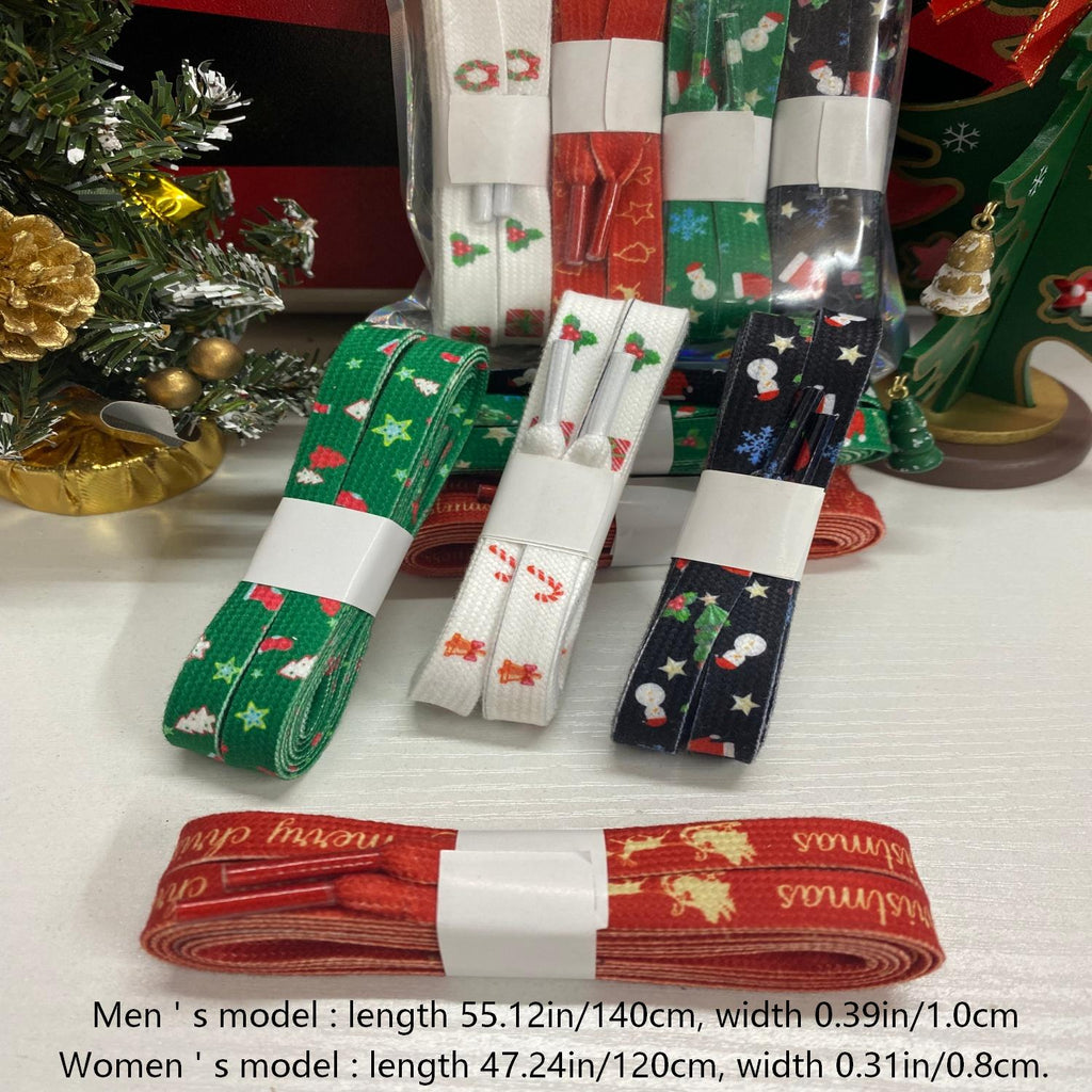 Christmas Shoelaces, 4 Pairs Christmas Pattern Shoe Laces for Men Women, 2 Sizes Decorative Christmas Replacement Laces for Sneakers