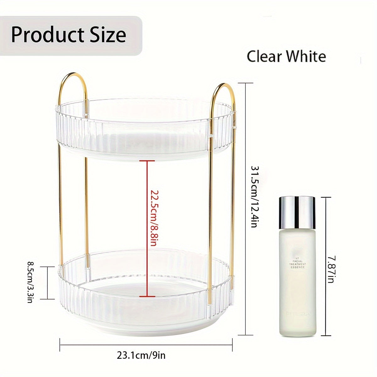 360 Rotating Lazy Susan Makeup Organizer, 2 Tiers Clear White High Capacity Cosmetic Storage for Vanity, Bathroom Countertop, Dresser, Skincare & Perfume Holder