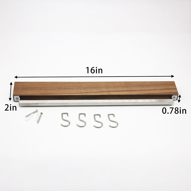 AEELLEEA-Wooden Magnetic Knife Strip, Wall Mount Knife Holder with 4 Hooks, Kitchen Storage Rack for Cutlery & Utensils, Space Saving Organizer