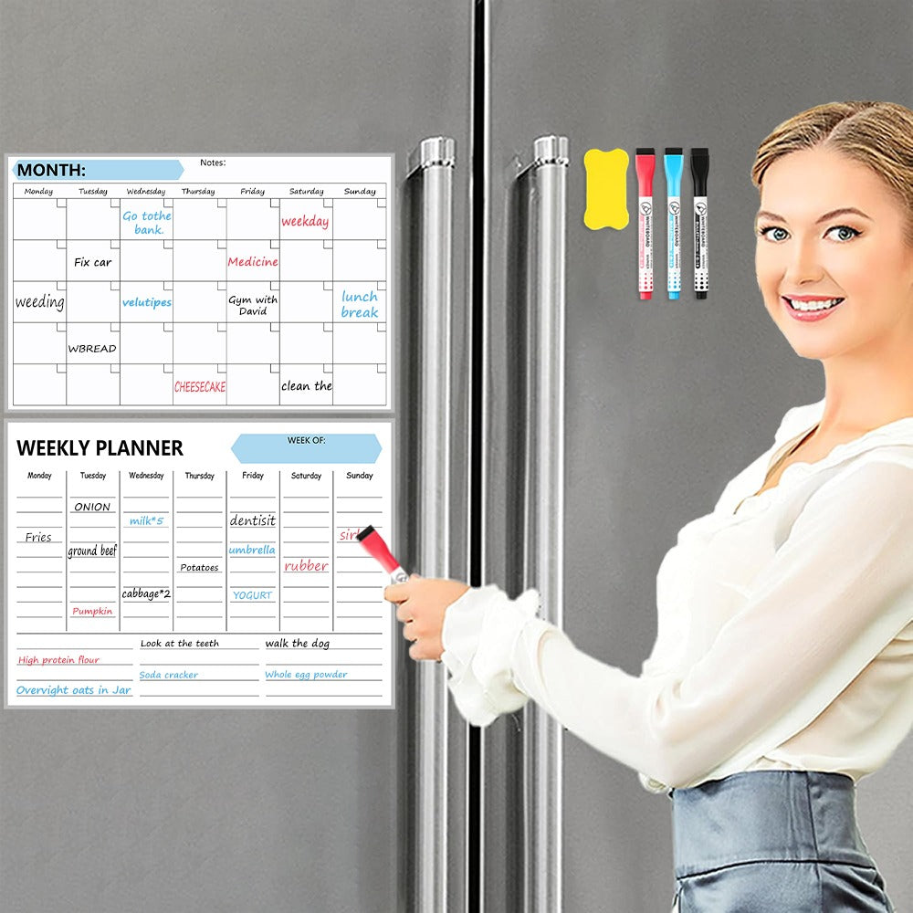 AEELLEEA-Magnetic Fridge Planner Dry Erase Board, Reusable Refrigerator Calendar Message Board for Home Kitchen Note Taking