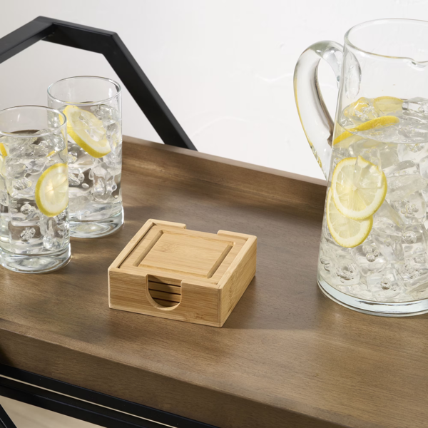 Bamboo coasters, 3-piece set with storage box