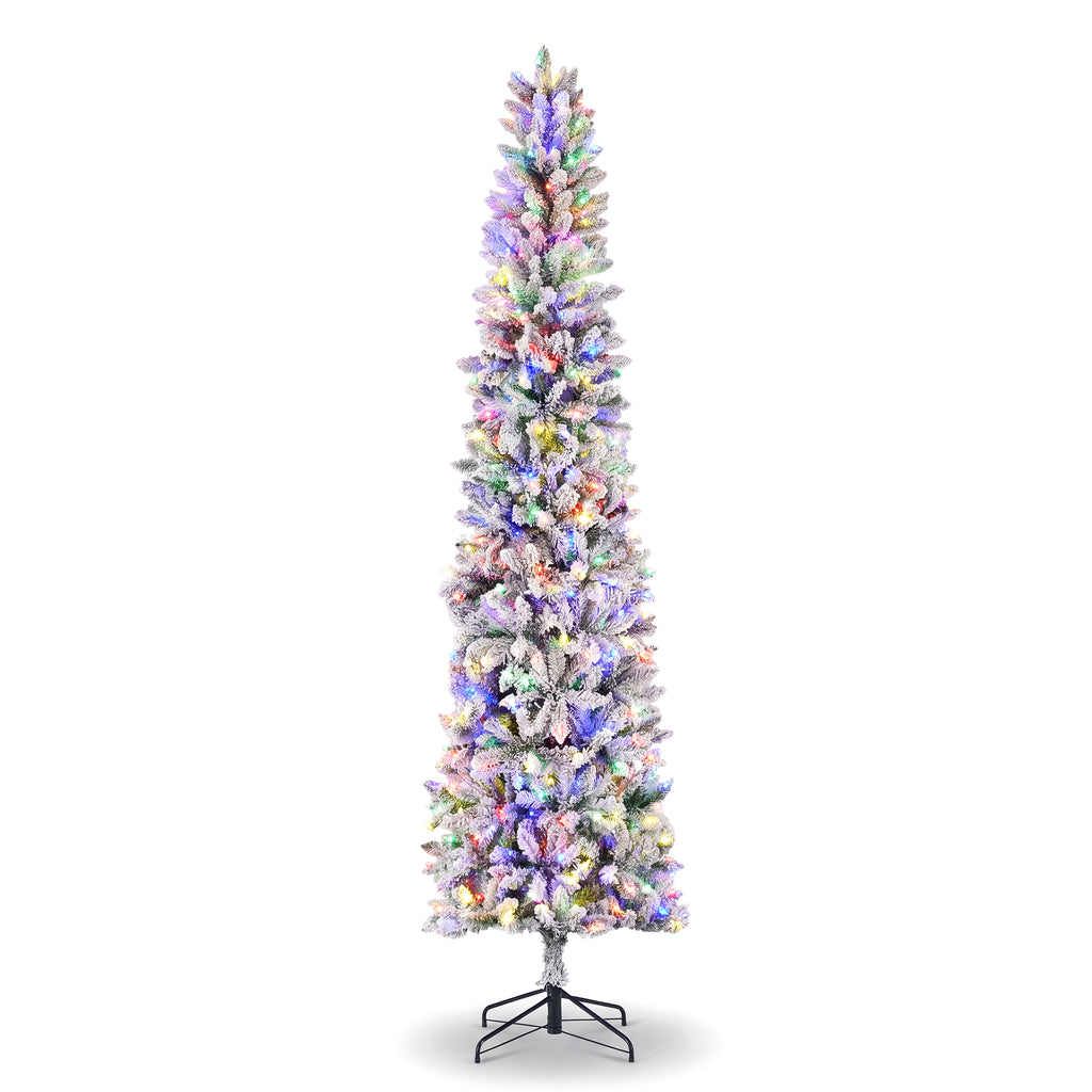 Aeelleea Flocked Pencil Christmas Tree with Twinkling LED Lights-4.5FT
