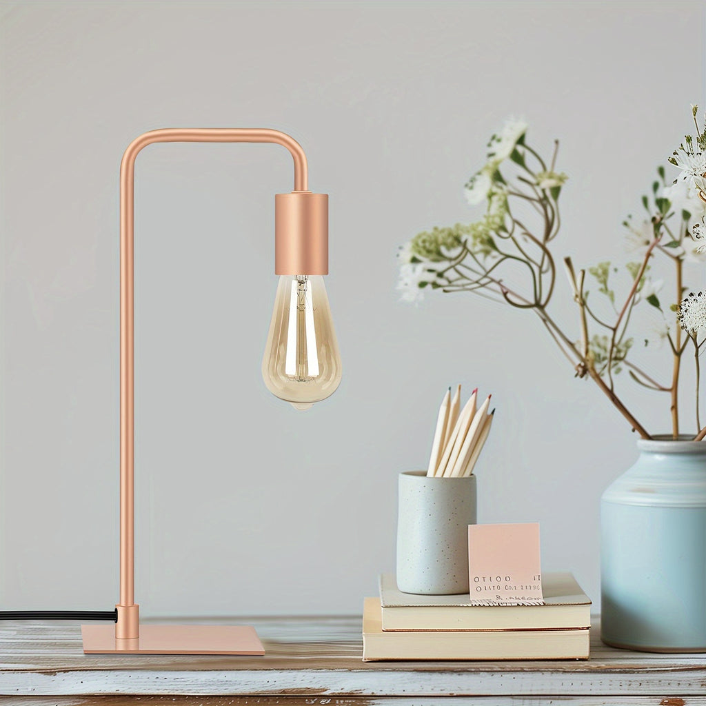 Rose Gold Desk Lamp - Edison Desk Lamp - Industrial Bedside Lamp For Bedroom, Living Room, Dormitory - Small Metal Lamp For Reading, Nightstand, Dressing Table