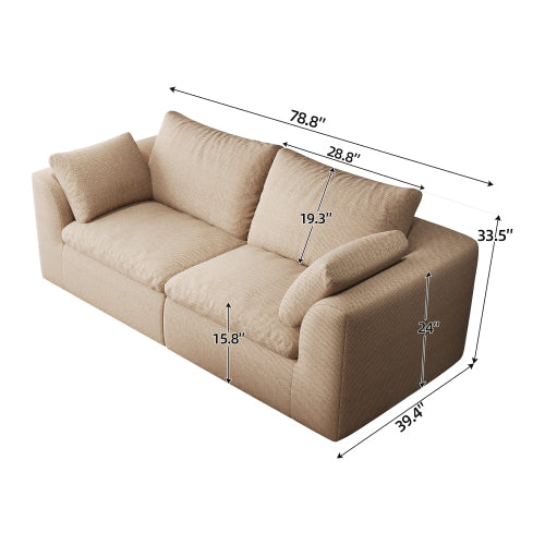AEELLEEA 78.8" Modern Loveseat Sofa, 2-Seater Upholstered Couch with Deep Seats, Back Cushions and Armrest Pillows for Living Room, Beige