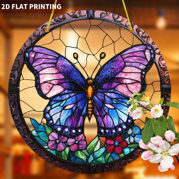 AEELLEEA Stained Glass Butterfly Suncatcher Window Hanging Decor, 7.87" Acrylic Butterfly Sun Catcher for Window Garden Home Decor, Butterfly Gifts for Women
