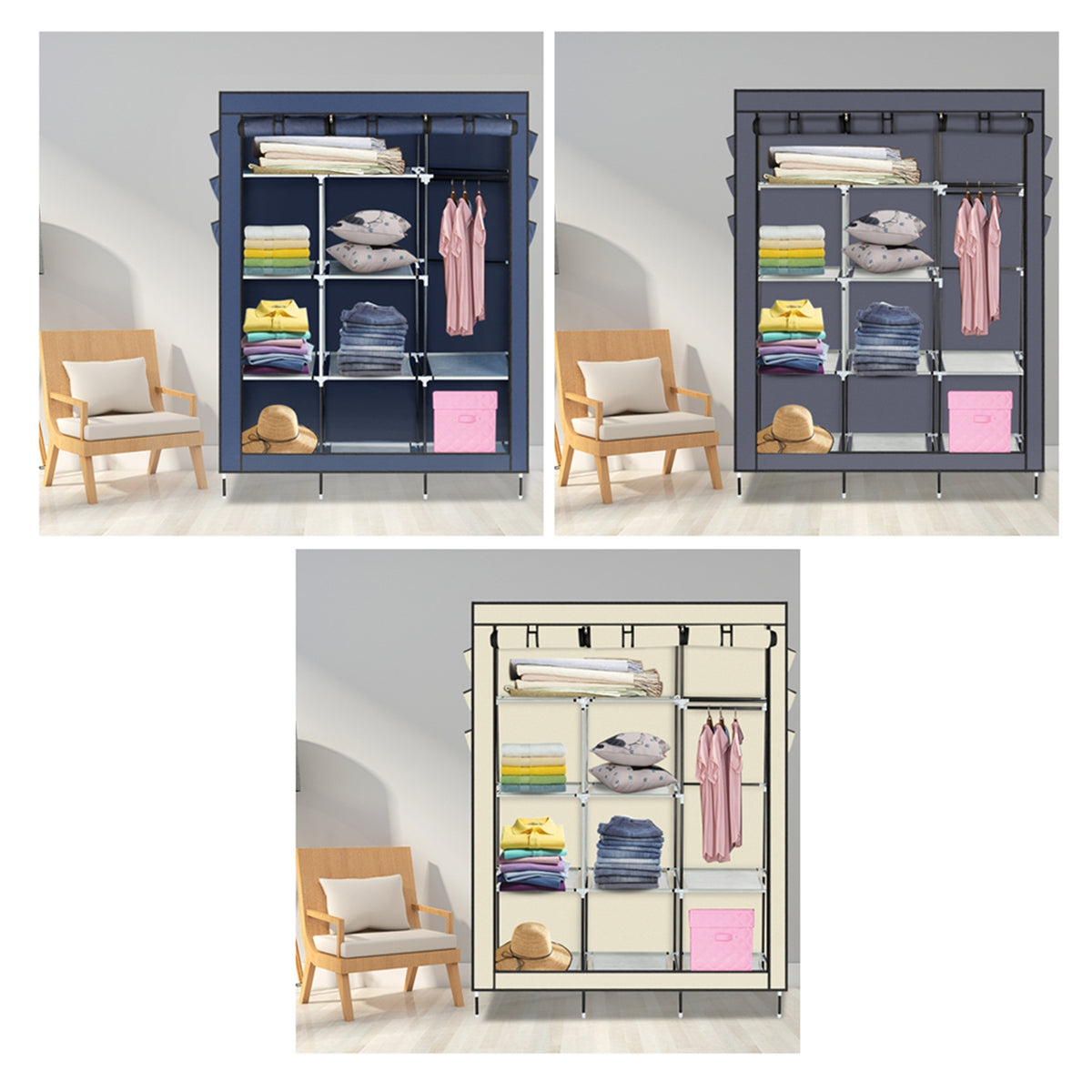 AEELLEEA- Freestanding Non-Woven Fabric Wardrobe, 69 Inch Portable Assembled Closet with Steel Frame
