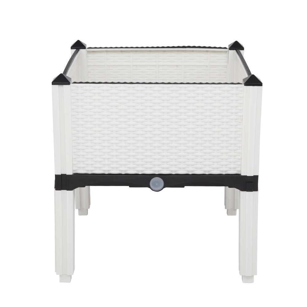 AEELLEEA-2Pcs Free Splicing Injection Planting Box, White Rattan Texture Plastic Raised Garden Planter for Balcony Patio Herb Vegetable Growing