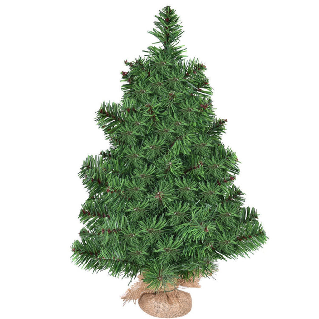 AEELLEEA- 2ft Unlit Artificial Green Mini Christmas Tree, Full PVC Foliage, Cement Base with Linen Cover, Easy Assembly