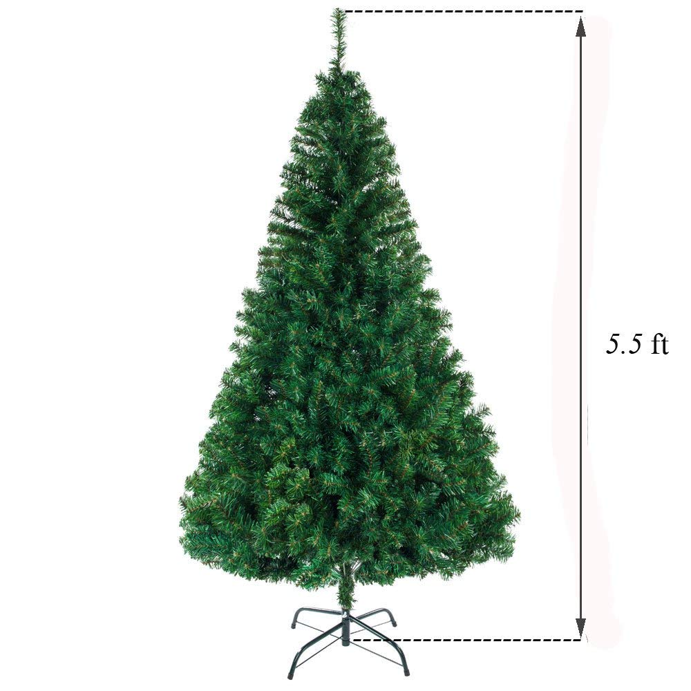 AEELLEEA- 5.5ft Artificial Christmas Tree with 850 Branch Tips, PVC Unlit Green Xmas Tree with Metal Stand