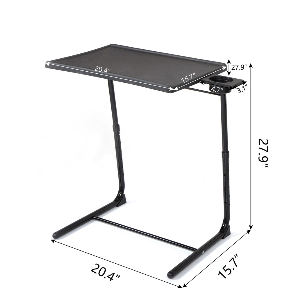Portable Black Laptop Desk, Height Adjustable Mobile Computer Table with Lockable Wheels for Home Office Bedroom Study