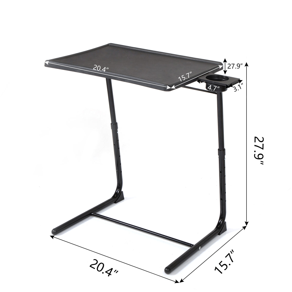 Portable Black Laptop Desk, Height Adjustable Mobile Computer Table with Lockable Wheels for Home Office Bedroom Study