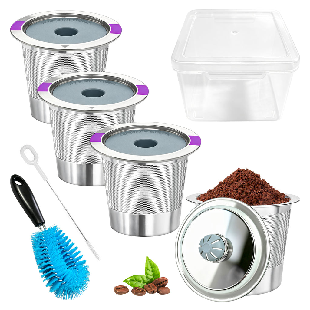 Reusable K Cup Coffee Pods, 304 Stainless Steel Refillable Coffee Filter Compatible with K-Cup Coffee Makers, Include Cleaning Brush & Storage Box